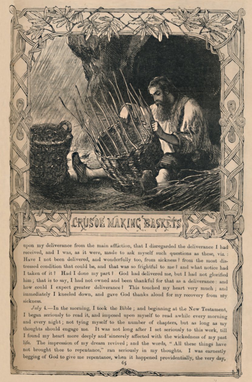 Crusoe fazendo cestas, c1870 de Unbekannt