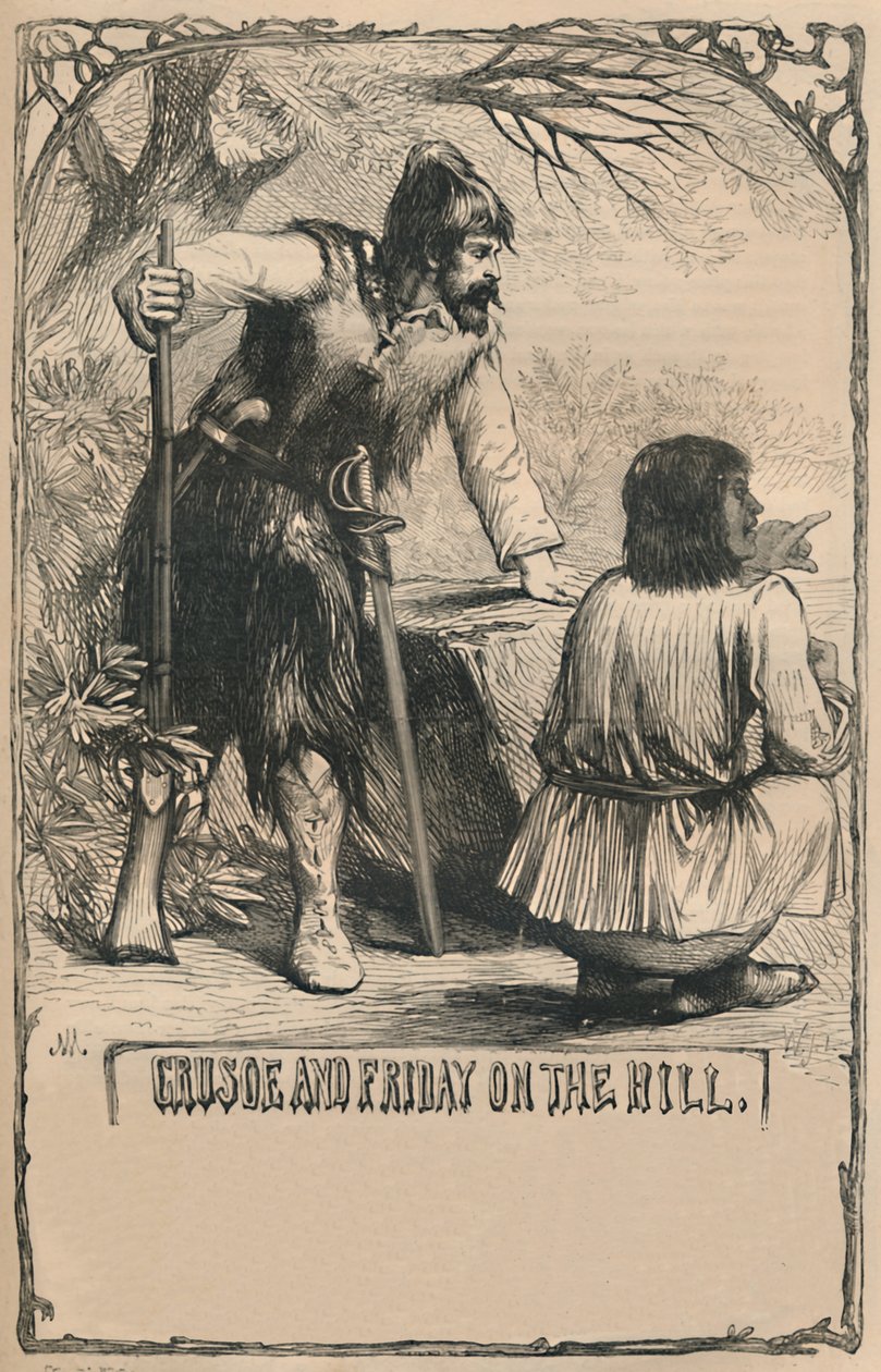 Crusoé e sexta-feira na colina, c1870 de Unbekannt