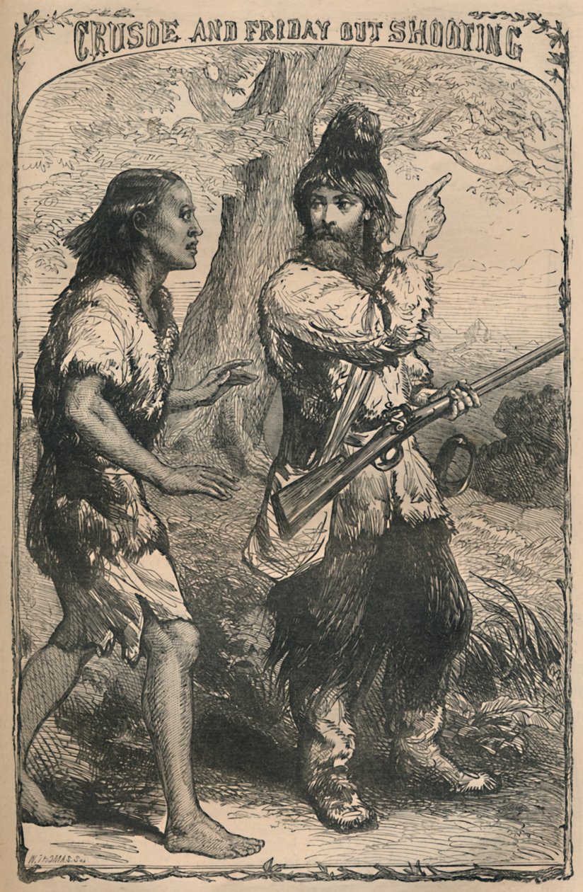 Crusoé e tiroteio na sexta-feira, c1870 de Unbekannt