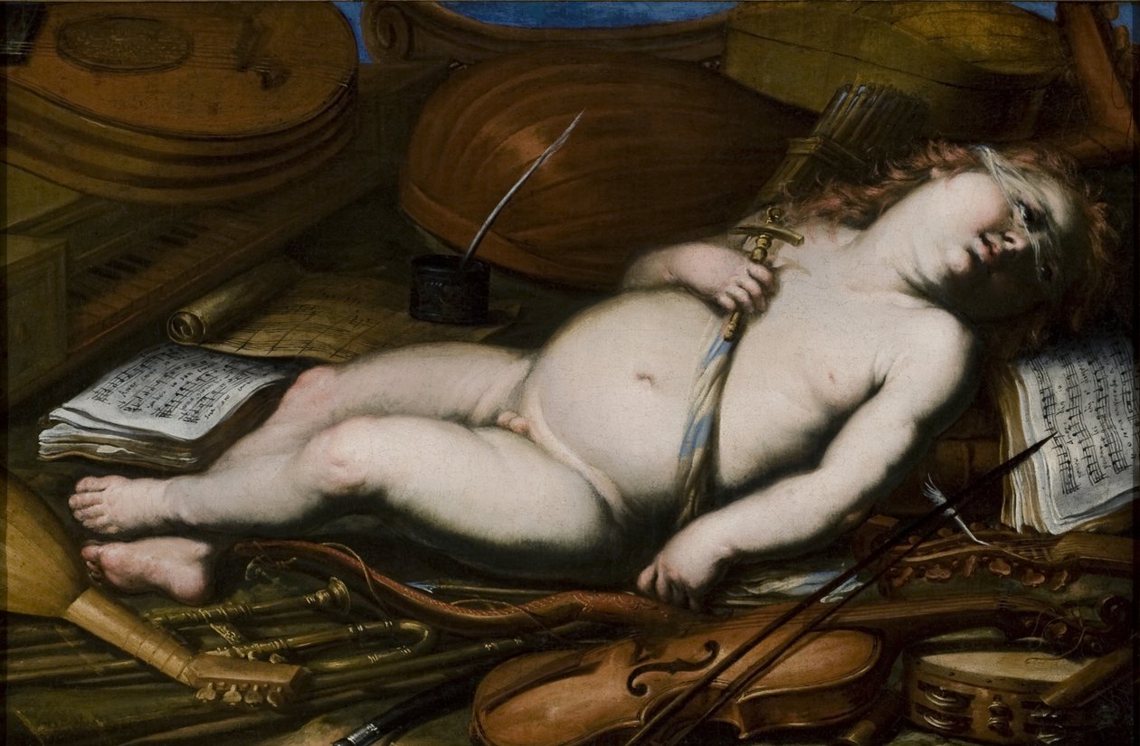 Cupido entre instrumentos musicais, meados do século XVII de Unbekannt