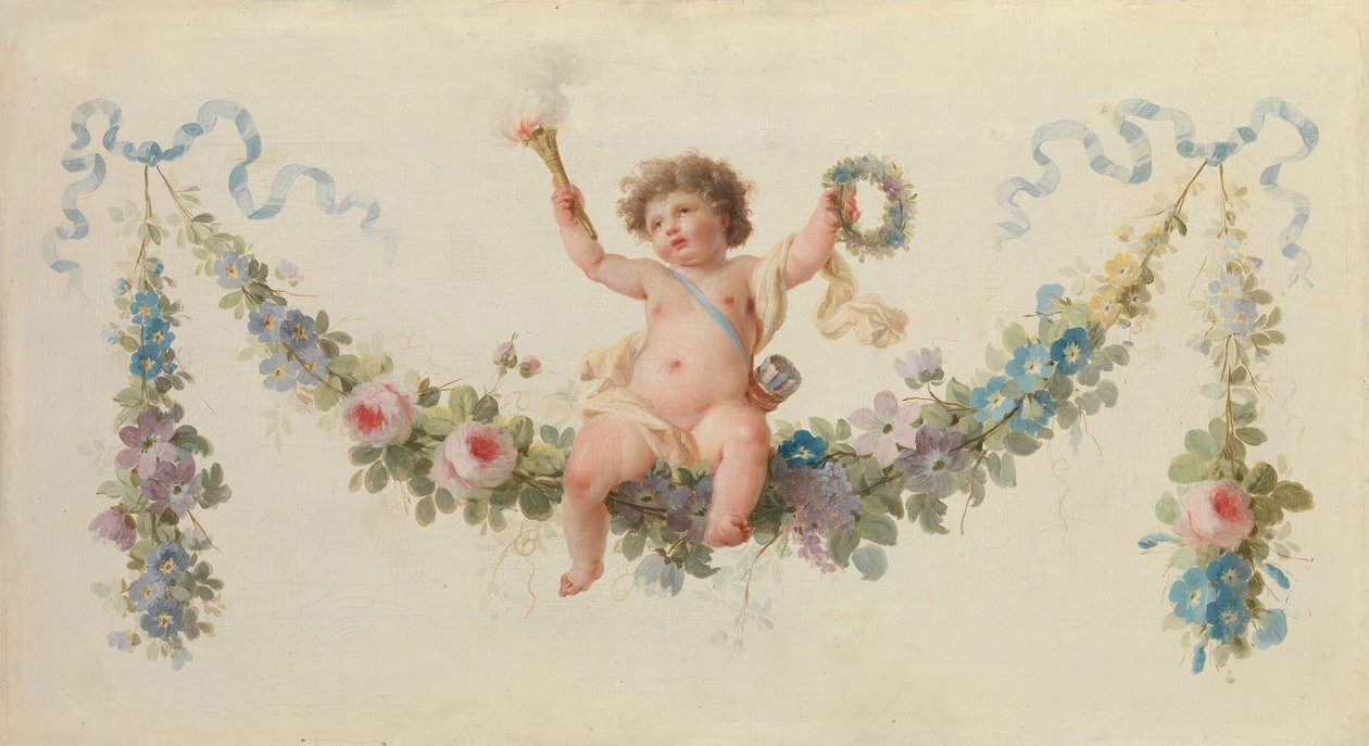 Cupido sentado em uma guirlanda, 1770-90. de Unbekannt