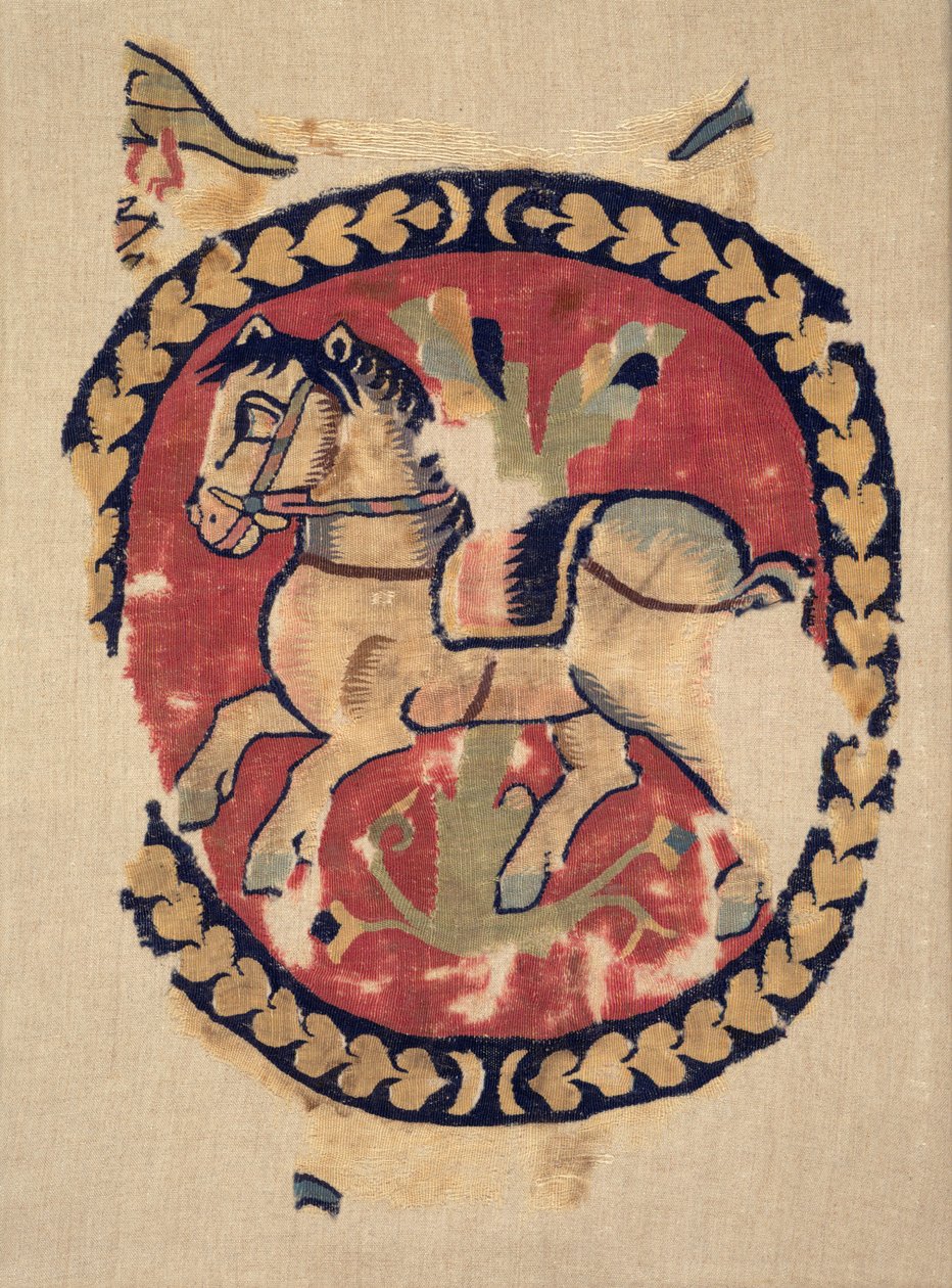 Fragmento de cortina com cavalo a galope, 500s. de Unbekannt