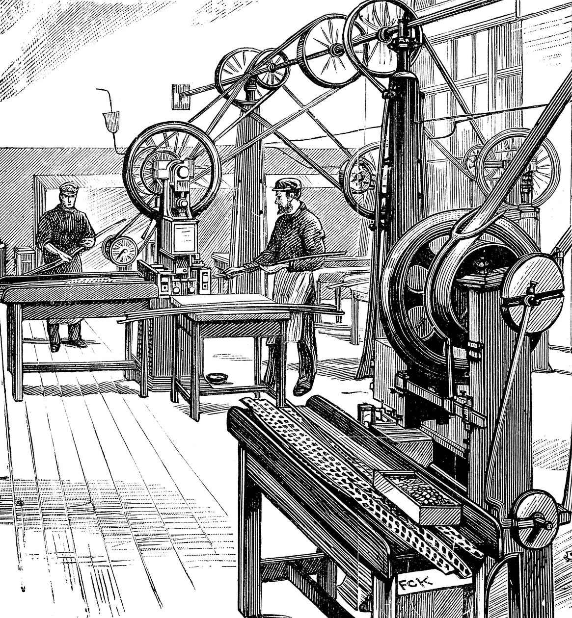 Cortando espaços em branco de moedas de tiras de metal, Royal Mint, Londres, 1897 de Unbekannt