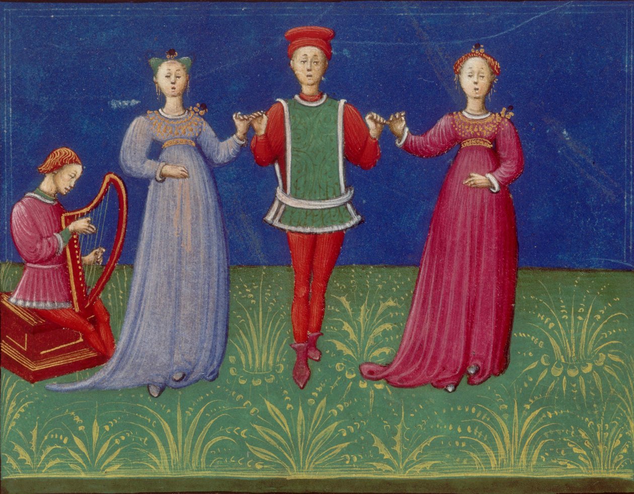 Aulas de dança. De: De pratica seu arte tripudii Sobre a prática ou arte de dançar, 1463. de Unbekannt