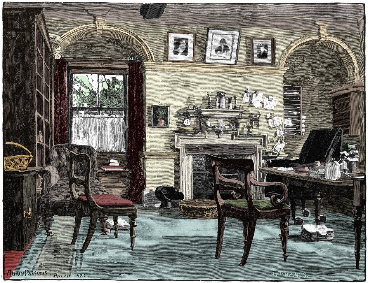 Darwins estuda em Down House, sua casa perto de Beckenham, Kent, 1883 de Unbekannt