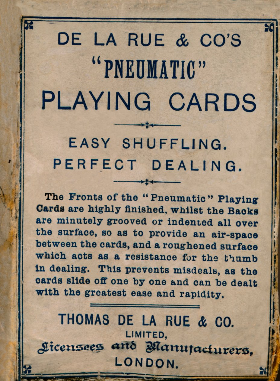 Cartas de jogar De La Rue & Cos Pneumatic, capa, 1925. de Unbekannt