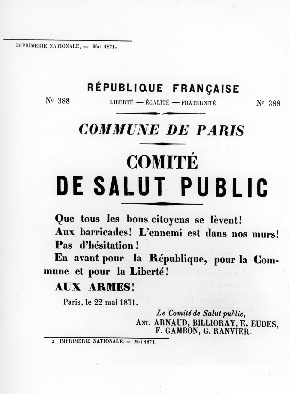 De Salut Public, dos cartazes políticos franceses da Comuna de Paris, maio de 1871 de Unbekannt