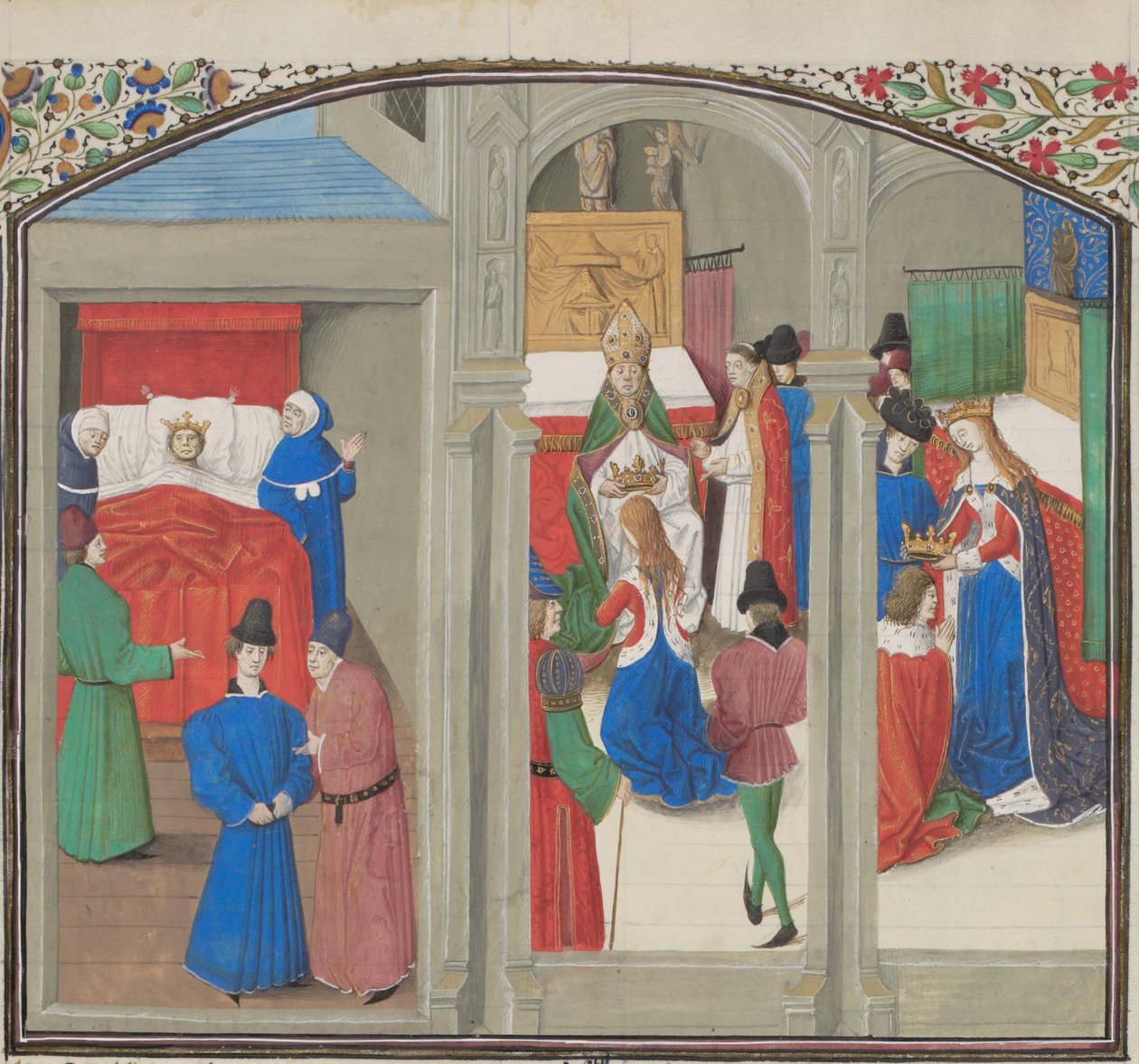 Morte de Baldwin IV. Coroação de Guy de Lusignan. Miniatura da História de William of Tyre, 1460s de Unbekannt