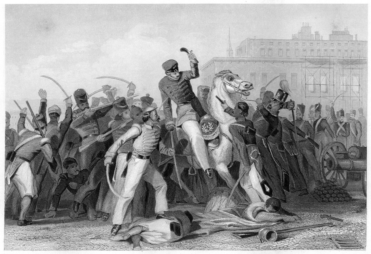 Morte do coronel Finnis em Meerut, 1857, c1860 de Unbekannt