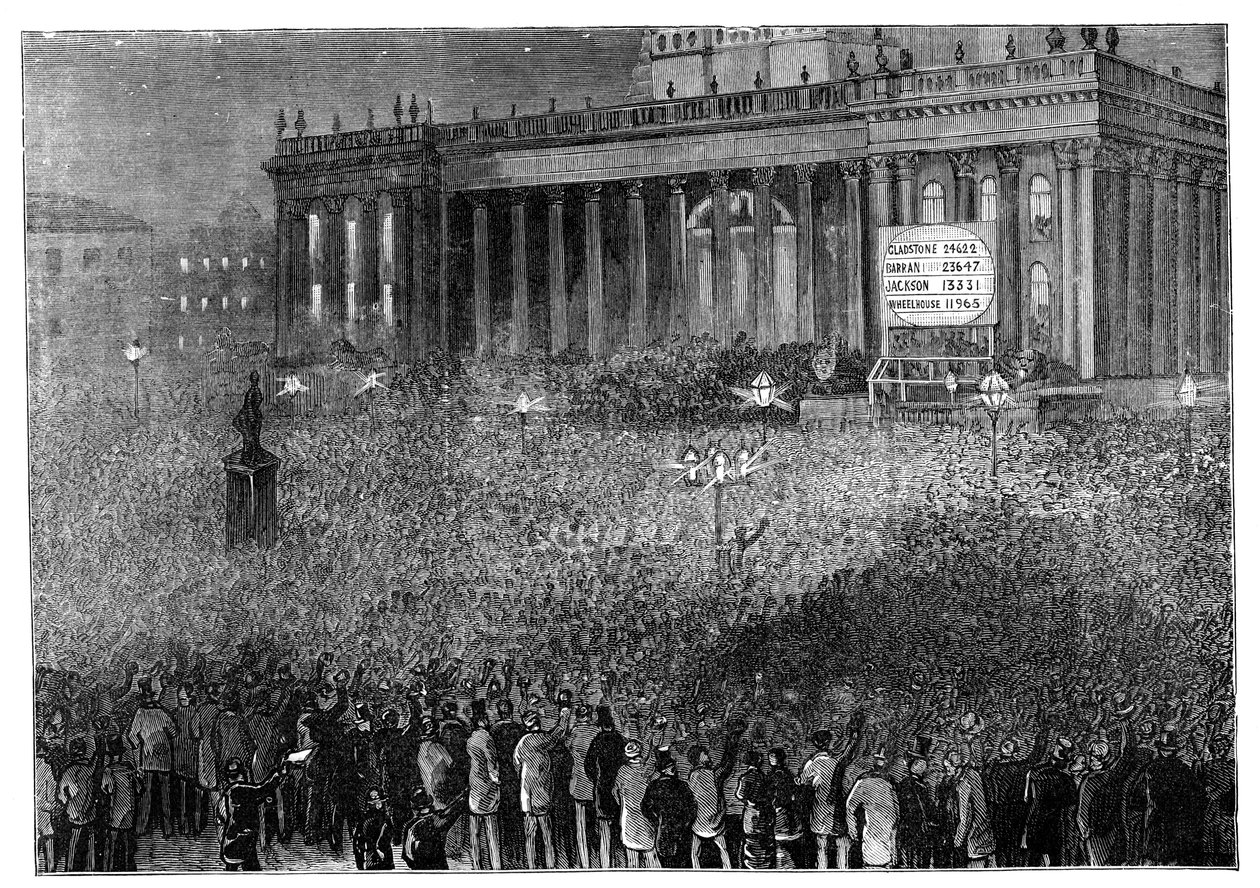 Declarando o resultado da votação durante a eleição geral, Leeds, West Yorkshire, 1880 de Unbekannt