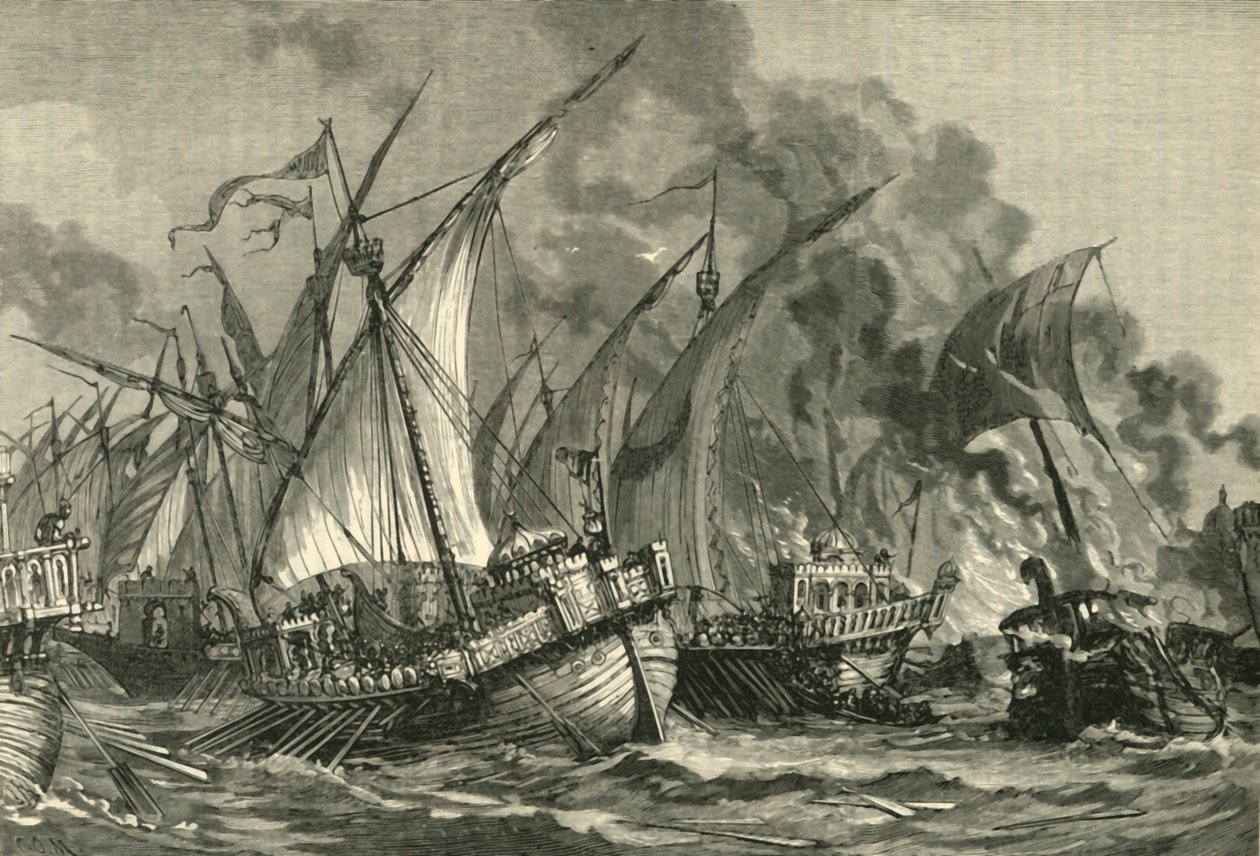 Derrota da frota sarracena diante de Constantinopla, 717-718, 1890. de Unbekannt