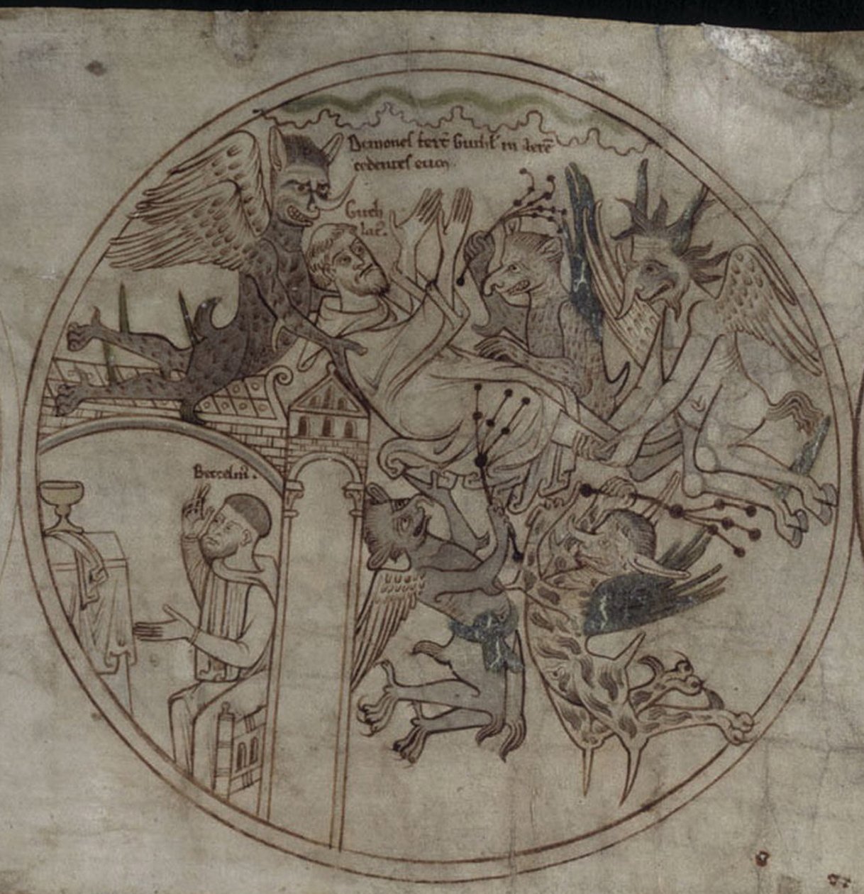 Demônios atacam o manuscrito de Guthlac A vida de Saint Guthlac, início do século XII de Unbekannt