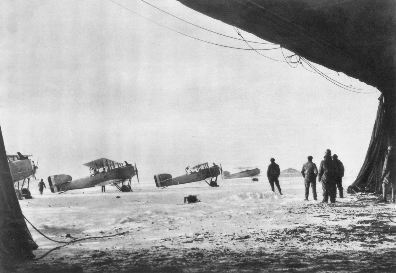 Partida dos aviões franceses Breguet para uma missão de reconhecimento durante o inverno, 1914-1918 de Unbekannt