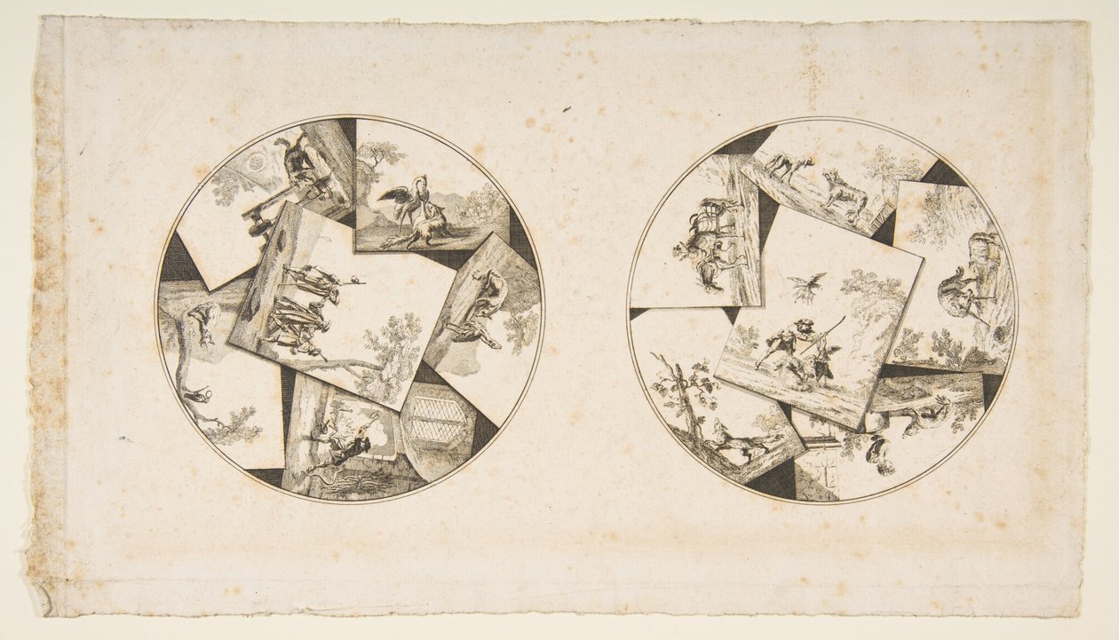 Projetos para placas Tomadas de Oudrys Illustrations para La Fontaines Fables, após 1755. de Unbekannt