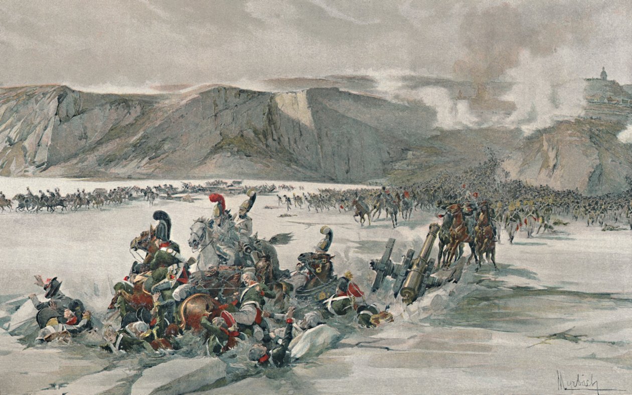 Destruição de russos em retirada no lago Satschan, 1805, 1896 de Unbekannt