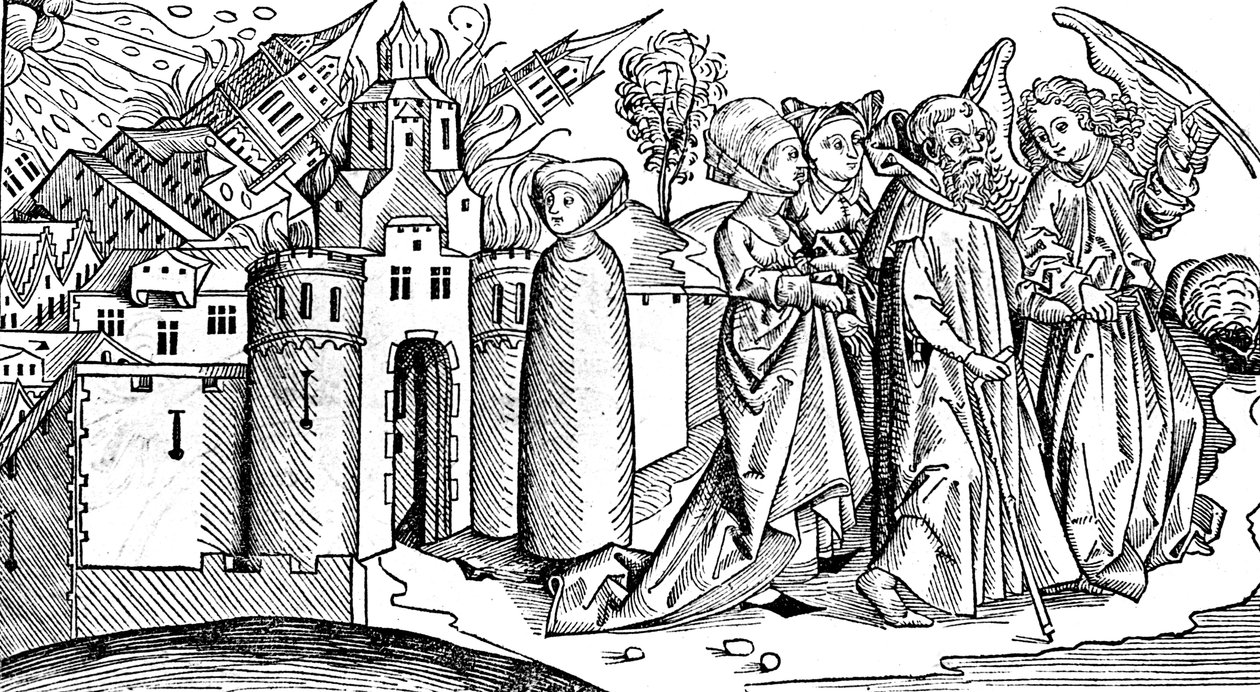 Destruição de Sodoma e Gomorra pelo terremoto, 1493 de Unbekannt