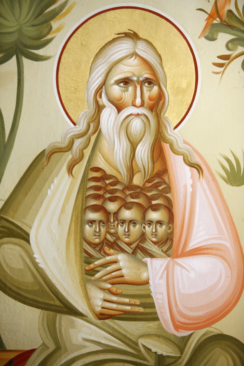Detalhe de um fresco em Capharnam (Cafarnaum) igreja ortodoxa grega: Abraão, Capharnam, Israel de Unbekannt