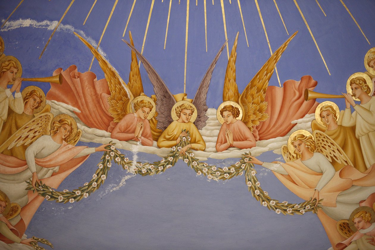 Detalhe de um afresco na igreja da Visitação em Ein Kerem : anjos, Ein Kerem, Israel de Unbekannt