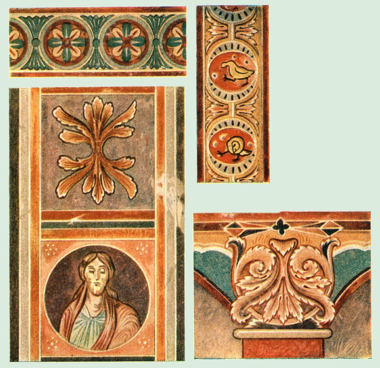 Detalhe de pinturas murais na Igreja de St. George, Oberzell, Reichenau, Alemanha, 1928. de Unbekannt