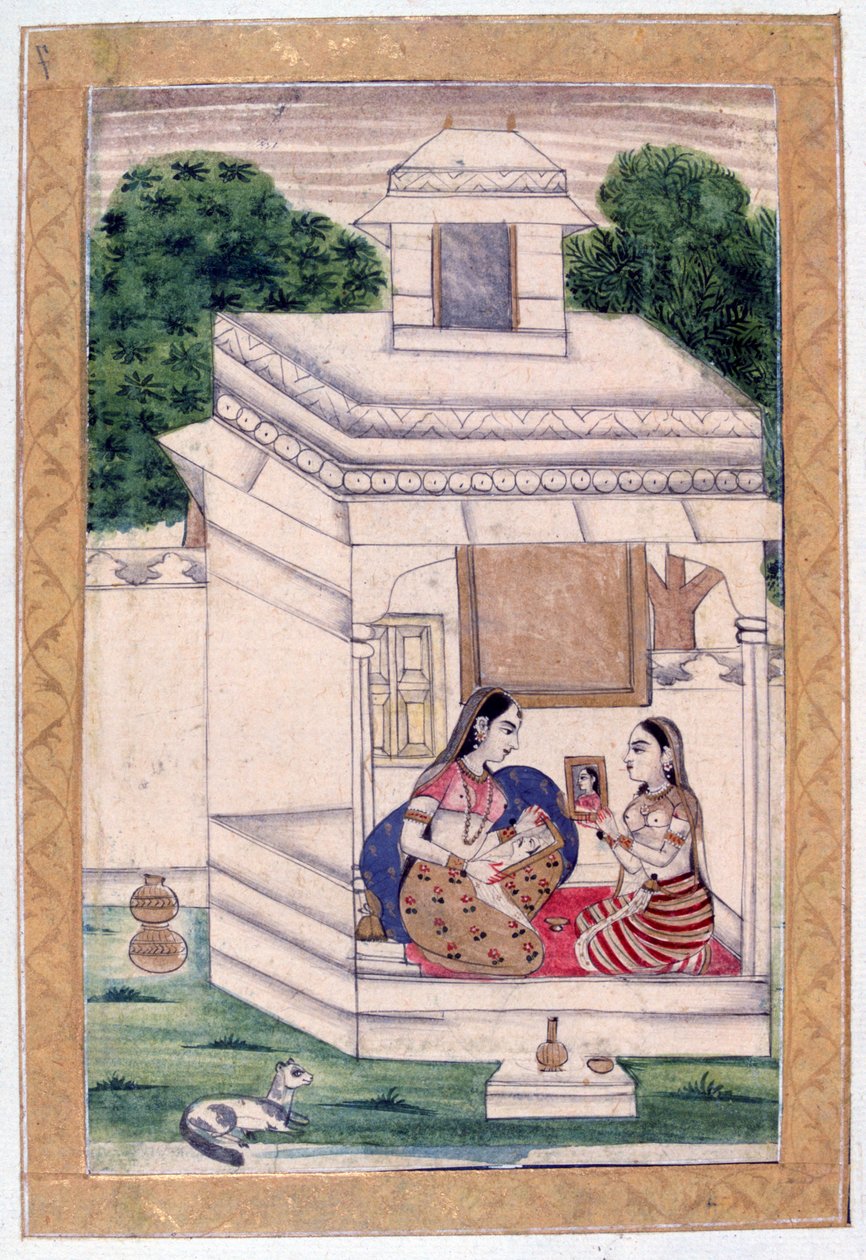 Dhanashri Ragini, Álbum Ragamala, Escola de Rajasthan, século XIX de Unbekannt