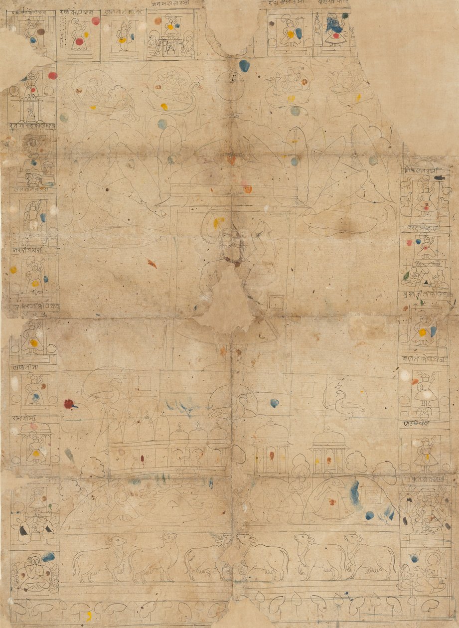 Diagrama para um Pichawai representando a Sharad Purnima a Lua Cheia de Outono, meados do século XIX. de Unbekannt