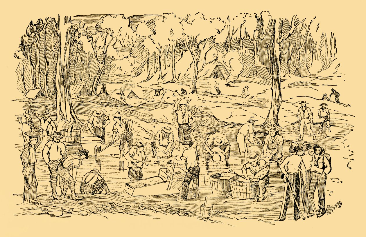 Escavação e lavagem de ouro na Austrália Em 1851, c1930. de Unbekannt