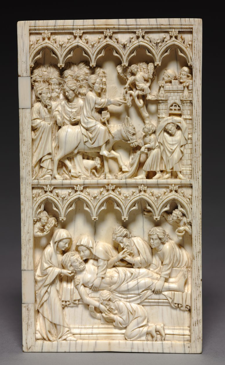 Díptico com cenas da ala direita da vida de Cristo: entrada em Jerusalém e sepultamento, c. 13 de Unbekannt