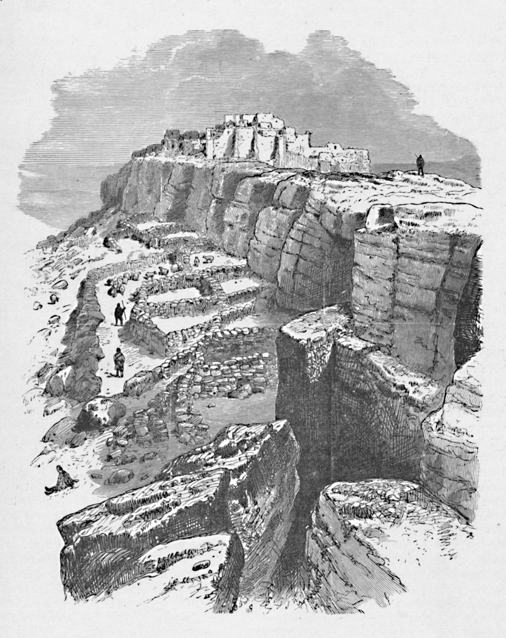 Vista distante de Moqui, com ovelhas em primeiro plano, 1883 de Unbekannt