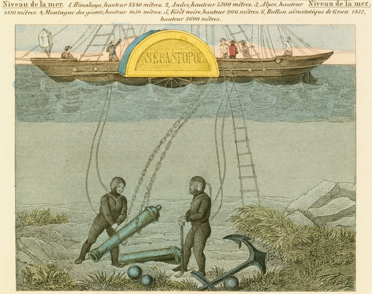 Mergulhadores salvando armas do fundo do mar, c1855 de Unbekannt
