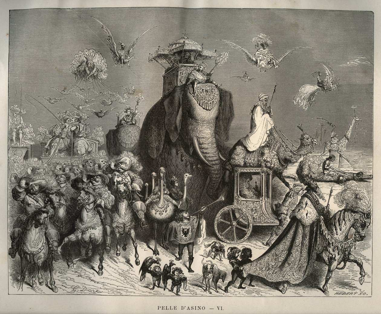 Pele de burro: o carrossel e o cortejo nupcial. Gravura de Gustave Dore (1832-1883) de "Les contes" de Charles Perrault (1628-1703) de Unbekannt