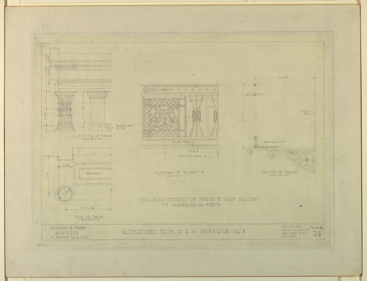 Desenho, Alterações a 14 15 16 Washington Square North, Sketch No. 24 de Unbekannt