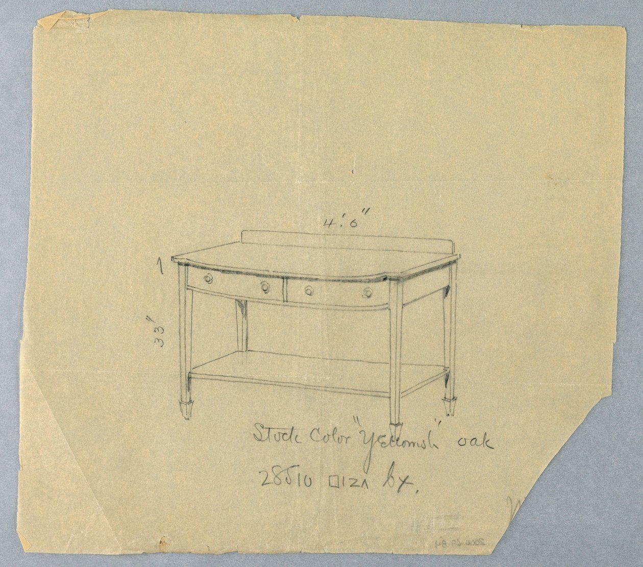 Desenho, Projeto para Mesa de Serviço com Duas Gavetas e Frente Convexa, 1900–05 de Unbekannt