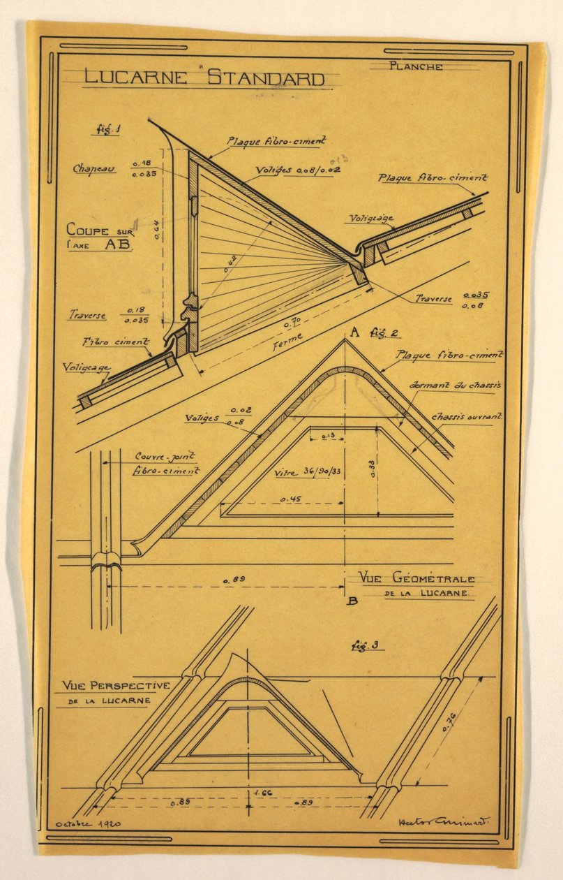 Desenho, Desenho para uma Casa em Massa Desenhada por Hector Guimard, Skylight Construction, Outubro de 1920 de Unbekannt