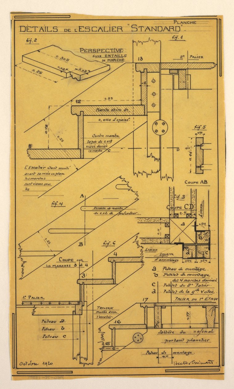 Desenho, Desenho para uma Casa em Massa Desenhada por Hector Guimard, Construção de Escadas de Unbekannt