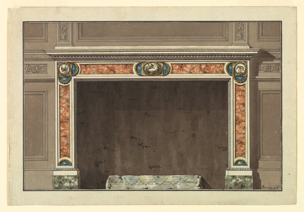 Desenho, Elevação de um Mantelpiece de Unbekannt