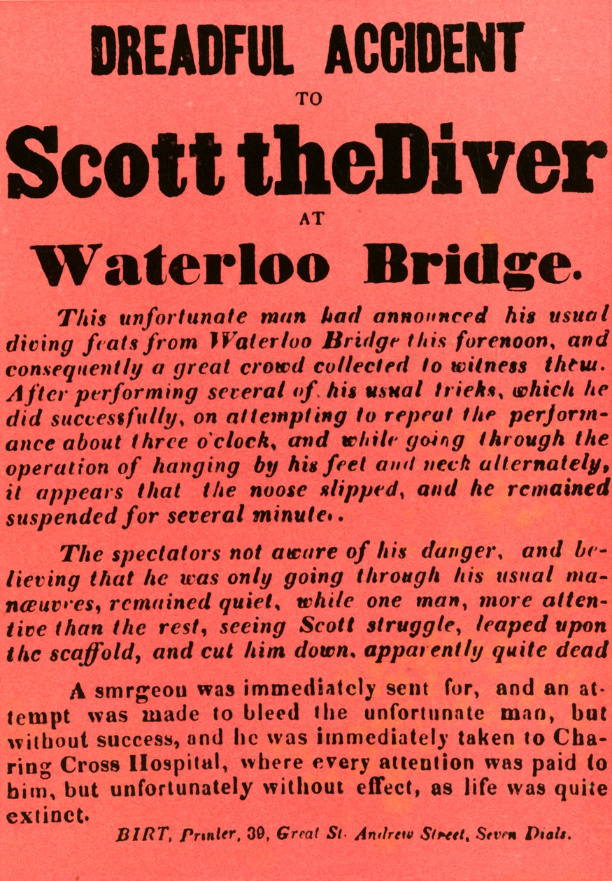 Terrível acidente com Scott, o mergulhador em Waterloo Bridge, 1841, 1948. de Unbekannt