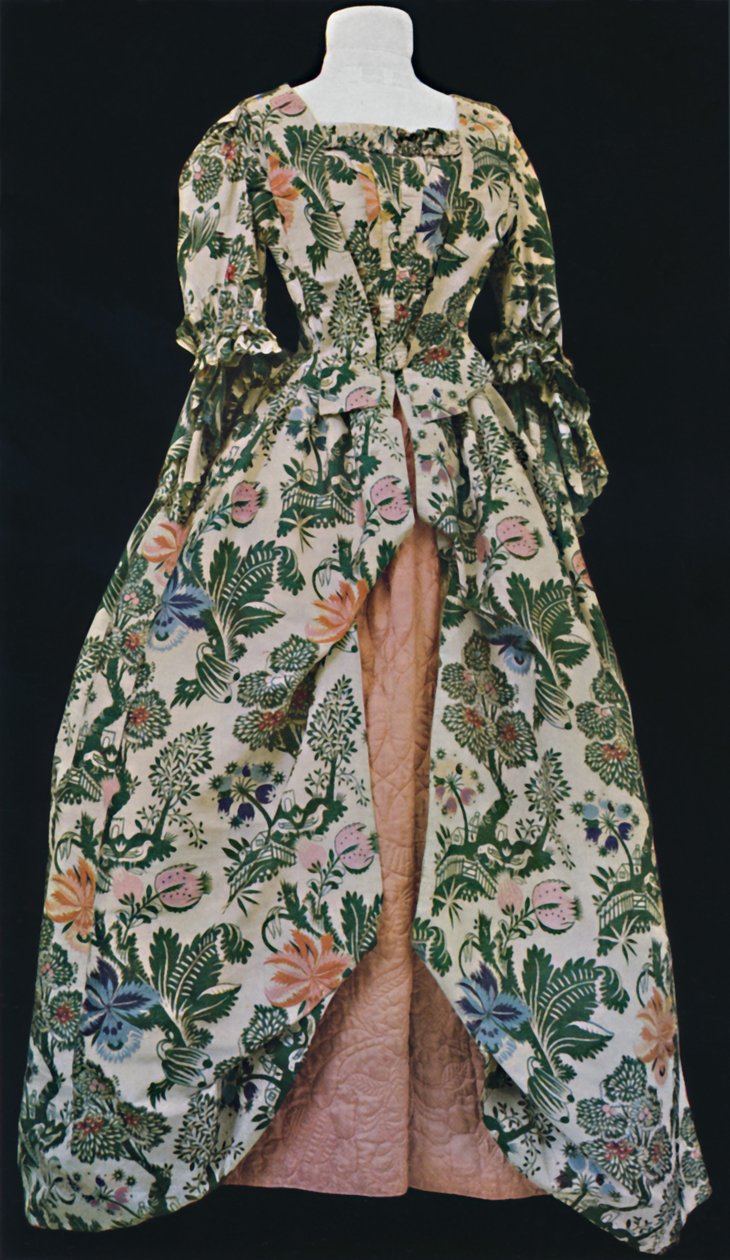 Vestido de seda Spitalfields, com anágua acolchoada de cetim rosa. Segunda metade do século XVIII, de Unbekannt