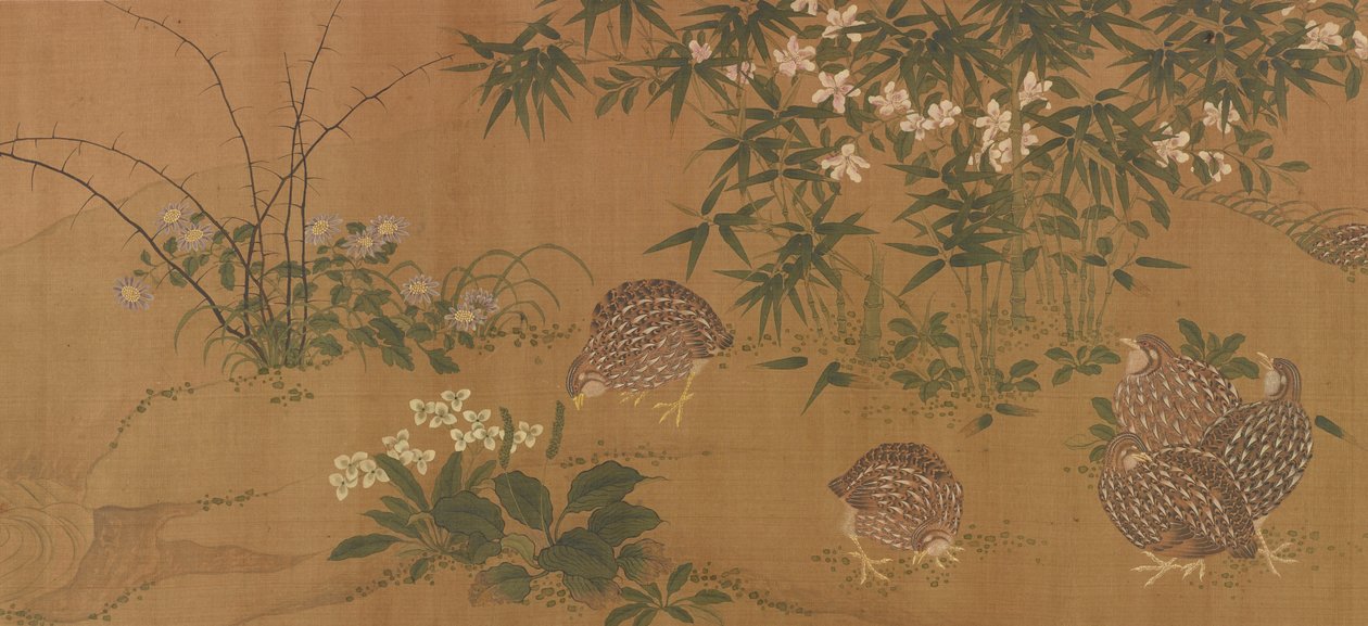Patos, flores e codornas, dinastia Ming, 1368-1644. de Unbekannt