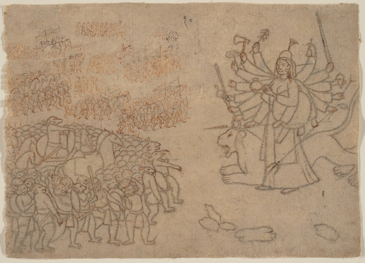 Durga Confronta o Exército do Demônio Chikshura: Cena do Devi Mahatmya , ca. 1780. de Unbekannt