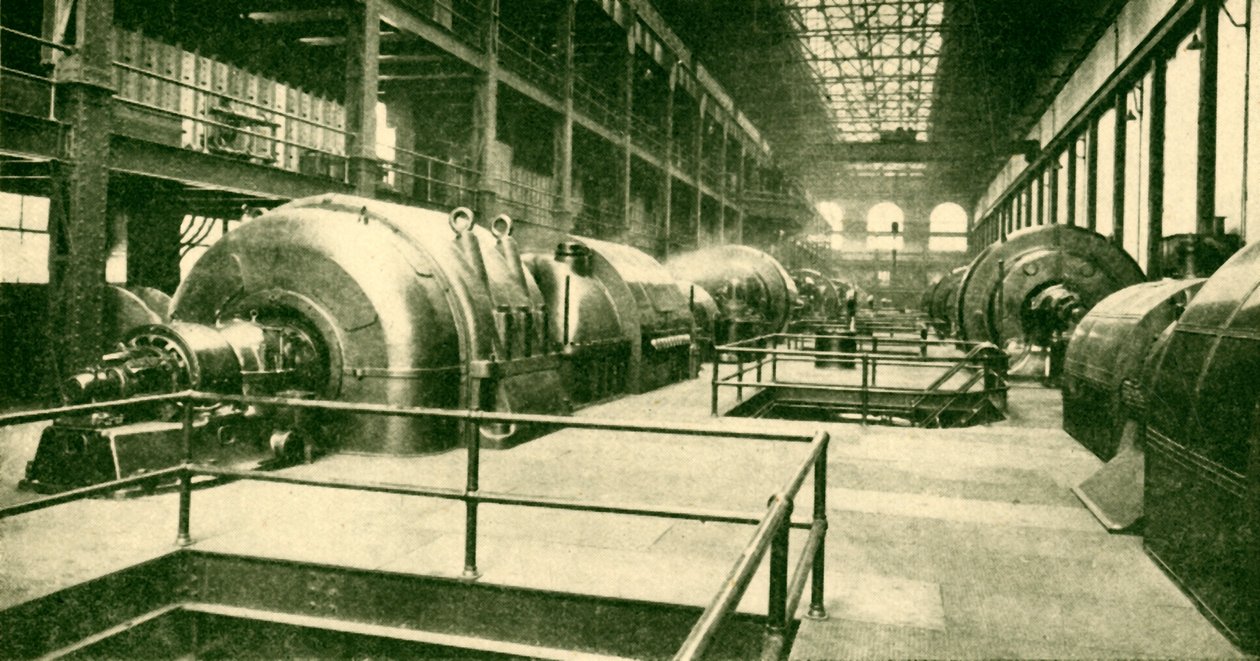 Dínamos na grande estação de geração subterrânea em Lots Road, Chelsea, 1930. de Unbekannt