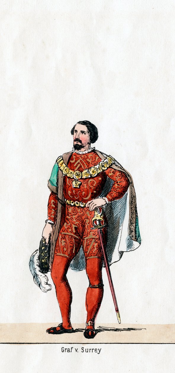 Conde de Surrey, figurino para a peça de Shakespeares, Henrique VIII, século XIX de Unbekannt