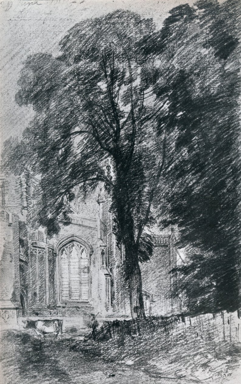 Igreja East Bergholt: parte do extremo oeste vista além de um grupo de olmos, 1812, 1925 de Unbekannt
