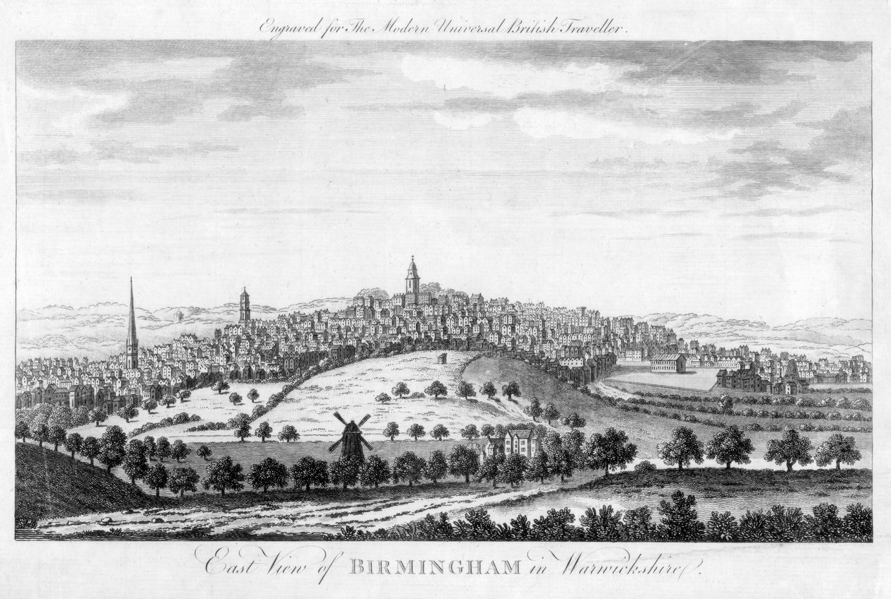 Vista leste de Birmingham em Warwickshire, 1779 de Unbekannt