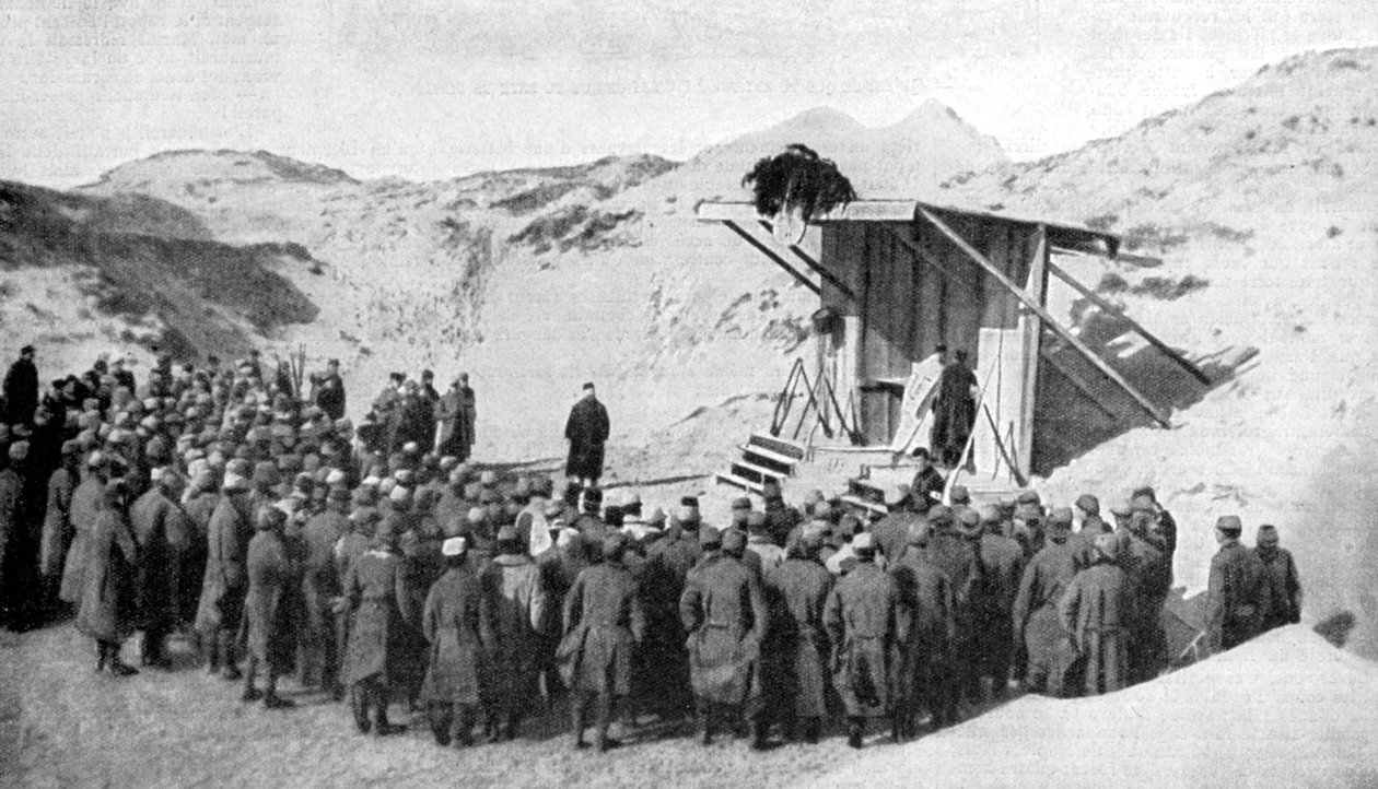 Missa de Páscoa nas dunas nas praias da Bélgica, no Mar do Norte, Primeira Guerra Mundial, 1915 de Unbekannt