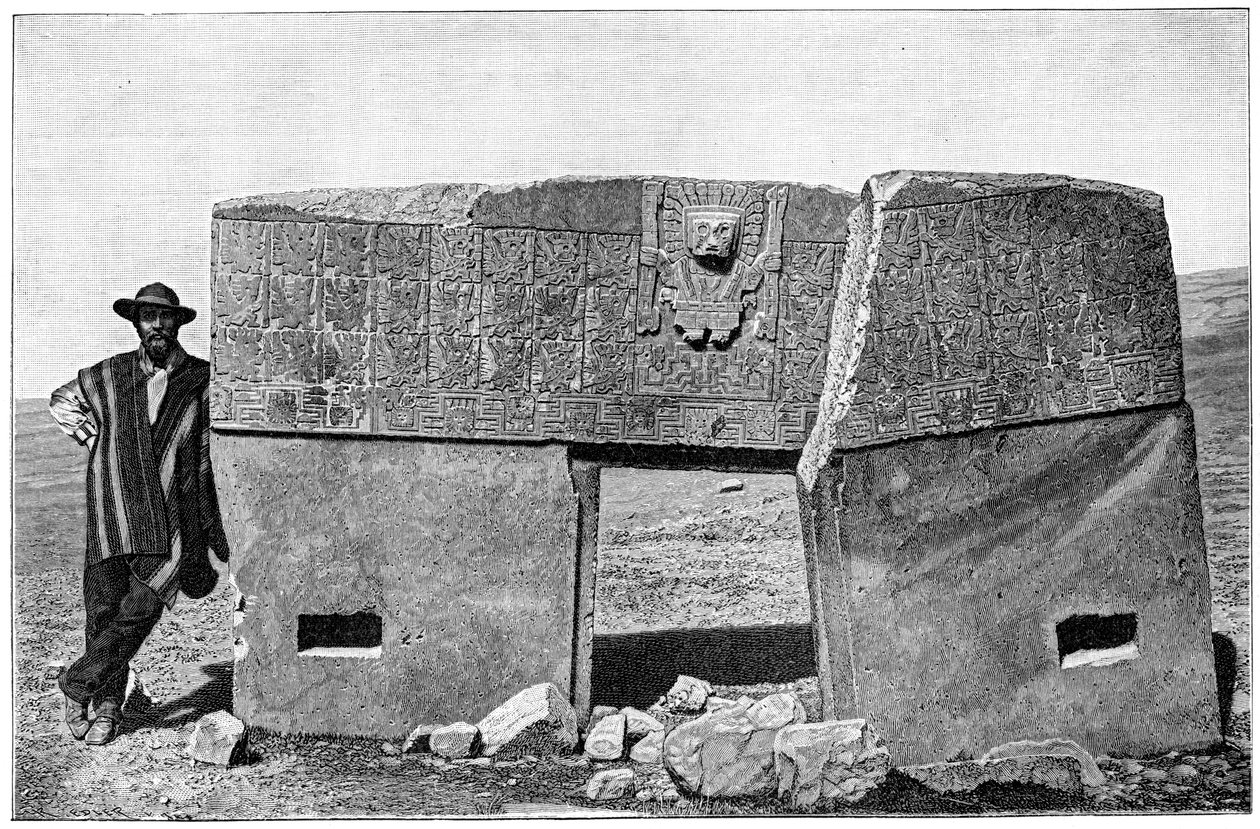 Aspecto oriental do portão monolítico de Akapana, Tiahuanaco, Bolívia, 1901 de Unbekannt