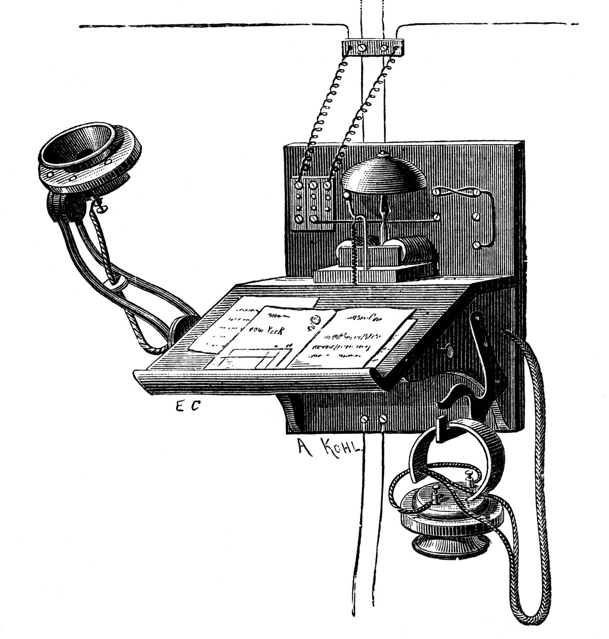 Transmissor Edison e um receptor de coroa de pônei, Nova York, c1891 de Unbekannt