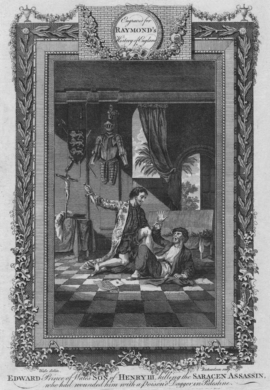 Edward, príncipe de Gales, filho de Henrique III, matando o sarraceno assassino, c1787 de Unbekannt
