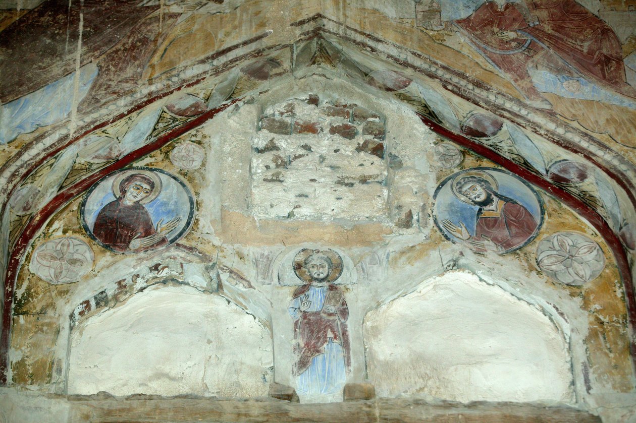 Igreja de Saint Macaire. Frescos da Virgem Santa e São João Baptista intercedendo junto de Cristo em favor da humanidade. Mosteiro de Saint Macarius de Scete ou Deir Abu Magar ou Deir Amba Makar, Egipto de Unbekannt