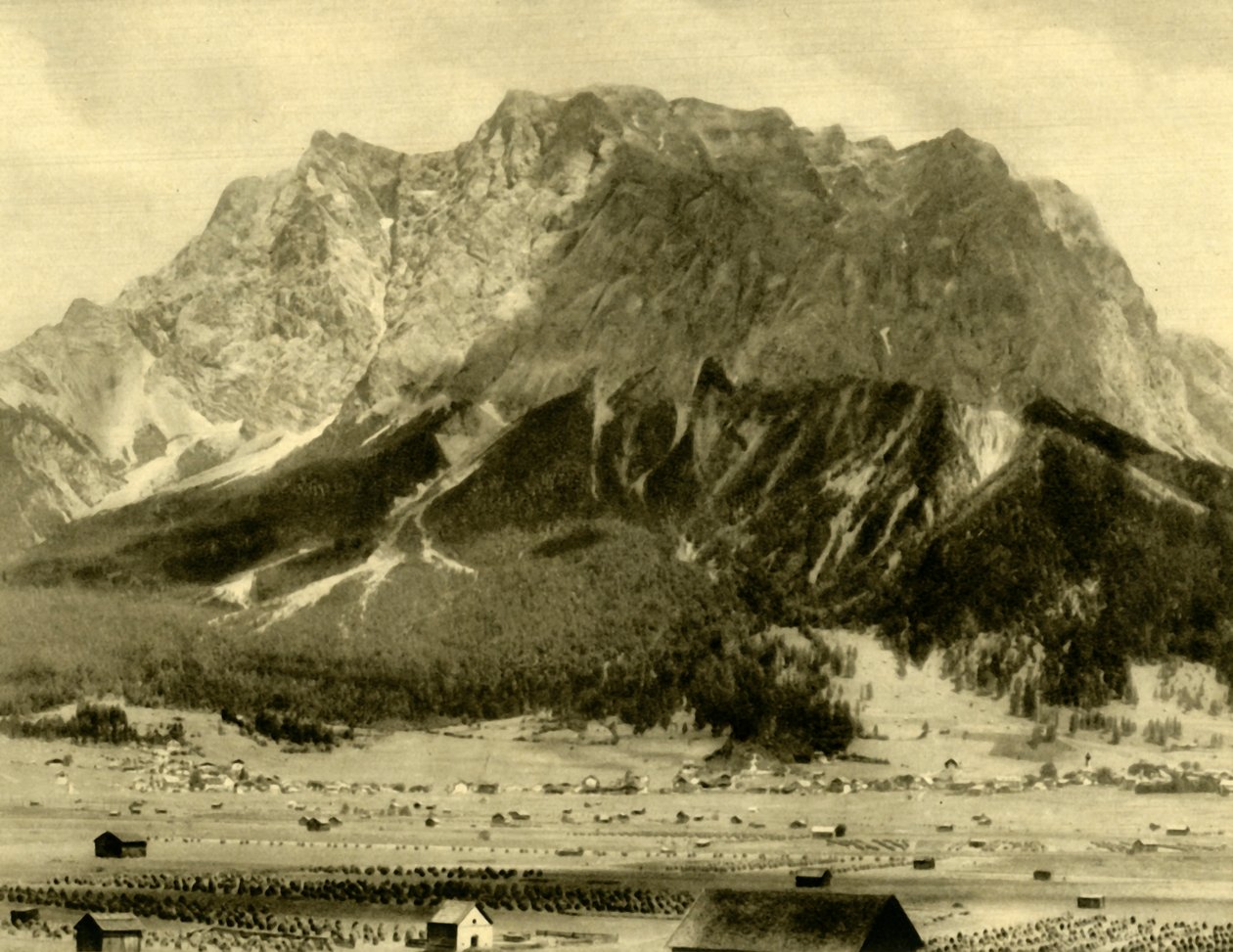Ehrwald e as montanhas Wetterstein, Tirol, Áustria, c1935. de Unbekannt