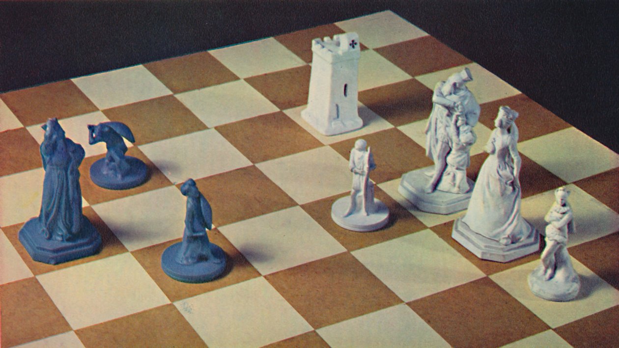 Peças do jogo de xadrez do século XVIII em grés azul e branco, 1948 de Unbekannt